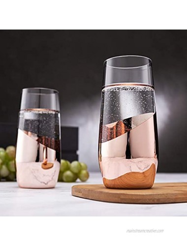MyGift 11 oz Copper Stemless Champagne Flute Glasses Set of 4