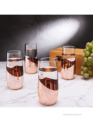 MyGift 11 oz Copper Stemless Champagne Flute Glasses Set of 4