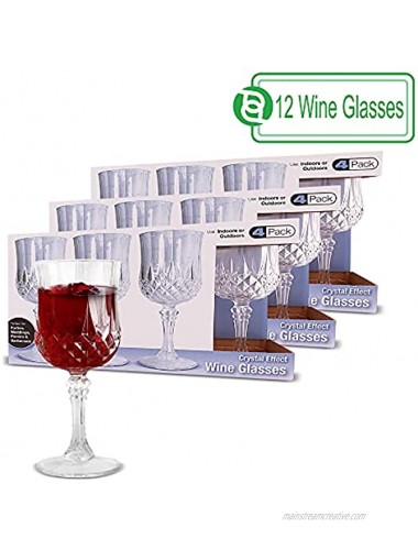 Party Bargains 12 Crystal-Like Wine Glasses 8oz Disposable Shatterproof Elegant Hard Plastic Wine Glass with Stem for Pool Parties Outdoors Receptions Weddings