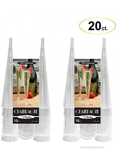 Party Essentials 20Count Deluxe Elegance Twopiece Hard Plastic 5 oz Champagne Flutes Clear