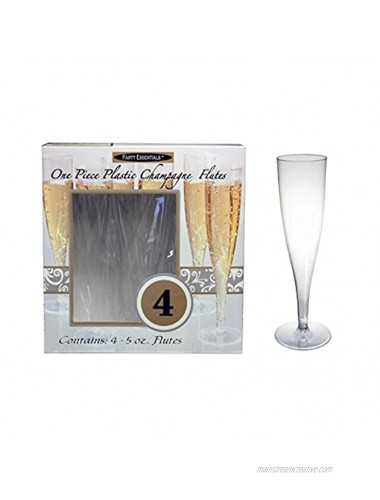 Party Essentials Hard Plastic 1-Piece Champagne Flute Box Set 5-Ounce Capacity Clear Case of 48