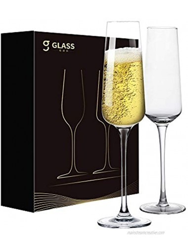 Sattyge Champagne Flute Hand Blown Crystal Champagne Glasses Clear Clarity Seamless Elegant Flutes Premium Crystal--Gift Box,Set of 2,8 oz,Great for Wedding,Anniversary