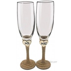 Set of 2 Rustic Champagne Flute Glasses,Mr and Mrs Champagne Glasses,Bride and Groom Wedding Toasting Glasses Drinking Glasses Engraved Heart for Engagement Wedding Gift Anniversary Present