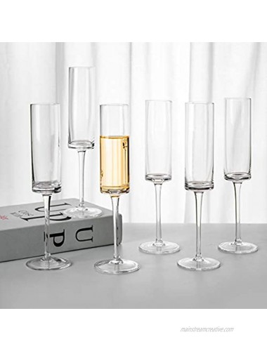 Set of 6 Crystal Champagne Flutes Champagne Glasses Hand Blown Classy Champagne Flutes 100％Lead Free Quality Sparkling Wine Stemware Set Dishwasher Safe 7oz