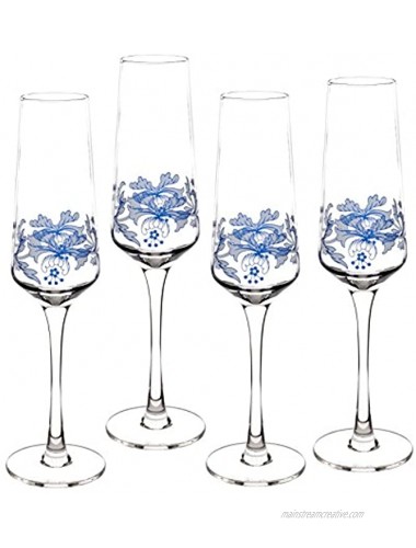 Spode Blue Italian Glassware Champagne Flutes S 4
