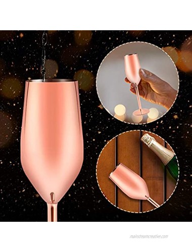 Stainless Steel Copper Champagne Flutes Glass Set of 2 200ML Unbreakable BPA Free Champagne Wine Glasses for Wedding Parties and Anniversary rose gold