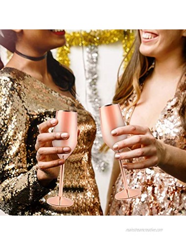 Stainless Steel Copper Champagne Flutes Glass Set of 2 200ML Unbreakable BPA Free Champagne Wine Glasses for Wedding Parties and Anniversary rose gold