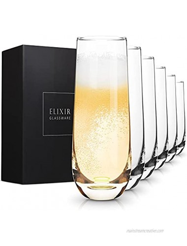Stemless Champagne Flutes Crystal Glass Flutes Hand Blown Set of 6 Stemless Mimosa Glasses Premium Crystal Gift for Bridal Shower Wedding Bachelorette Party 8oz Clear