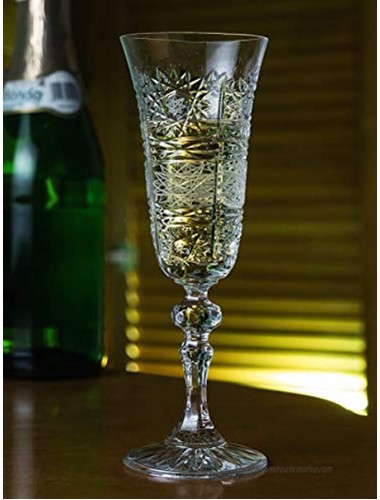 Toasting Flute Champagne Flutes Set of 6 Flute Glasses Cut Crystal Wedding Toasting Flute Glasses For Bride and Groom Each Glass is 4.5 oz. by Barski Made in Europe
