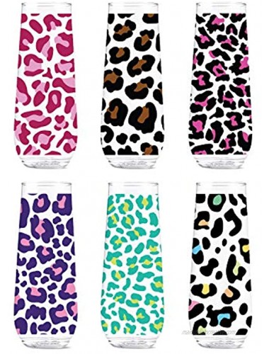 TOSSWARE POP 9oz Flute Leopard Series SET OF 6 Recyclable Unbreakable & Crystal Clear Plastic Printed Champagne Glasses