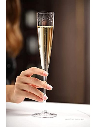 Unique Crystal Champagne Flutes Glass Hand Blown Wedding Champagne Glasses Set of 2-Elegant Gift for Anniversary,Birthday,Parties-5 oz,Crystal Clear