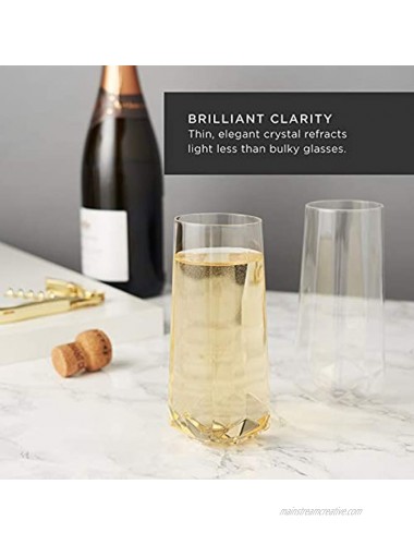 Viski Raye Faceted Flutes Set of 2 No-Lead Premium Crystal Clear Modern Stemless Champagne Glass Gift Set 10oz 10 oz