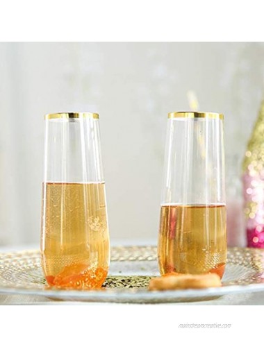 Wedding Venue Shop Clear Stemless Champagne Flutes 9 oz | Gold Rim | Pack of 6