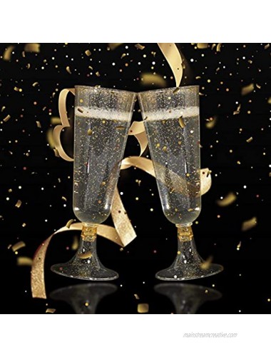 WELLIFE 50 Pack Gold Glitter Plastic Champagne Flutes 5.5 OZ Disposable Champagne Glasses for Champagne Premium Plastic Toasting Flutes Perfect for Party Wedding and Other Catering