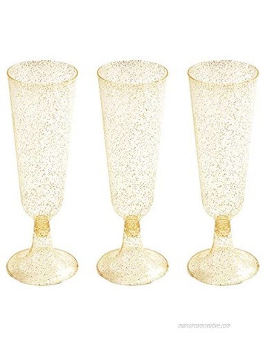 WELLIFE 50 Pack Gold Glitter Plastic Champagne Flutes 5.5 OZ Disposable Champagne Glasses for Champagne Premium Plastic Toasting Flutes Perfect for Party Wedding and Other Catering