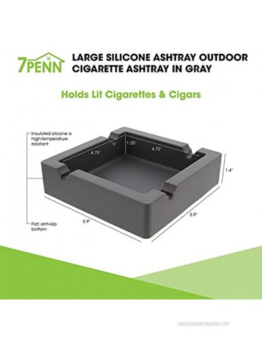 7Penn Large Silicone Ashtray for Cigars Cigarette Ashtray Outdoor Ashtray Ash Tray Outdoors and Indoors – Gray