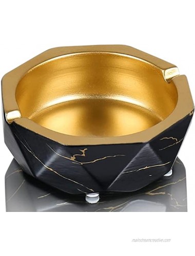 Amzcku Ceramic Ashtray BLACK Cigarette Ash Tray Home， and Office Decoration Porcelain Gift Marble ashtray is suitable for Patio，Outside，Indoor and Garden ，Porch，Home Decor