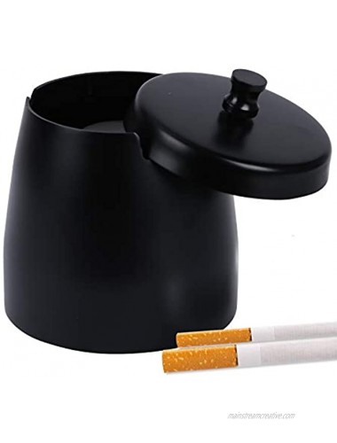 Ashtrays with Lid for Cigarette Stylish Windproof Stainless Steel Cigar Ash Trays with Black Oxide Layer for Home Outdoor Patio Large