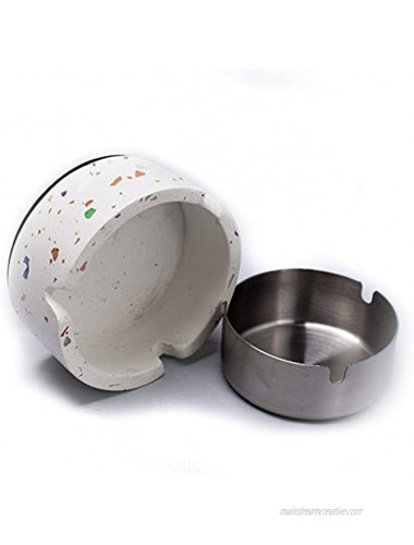 FiveMix Portable Ashtrays Concrete Ashtray Round Ashtray Indoor or Outdoor Use Patio Office & Home Windproof Tobacco Ashtray for Cigarettes Stainless Steel Liner
