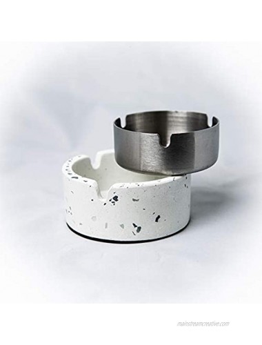 FiveMix Portable Ashtrays Concrete Ashtray Round Ashtray Indoor or Outdoor Use Patio Office & Home Windproof Tobacco Ashtray for Cigarettes Stainless Steel Liner