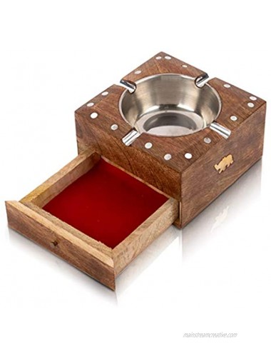 Handcrafted Cigarette Smoking Wooden Ashtray With Compartment For Home Living Room Office Patio Poker Coffee Tabletop For Cigarettes Unique Vintage Decorative Square Indoor Outdoor Ash Holder