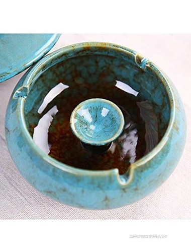KICOSOADT Ashtray,Ashtray for Terrace and Outdoor,Desktop Ash Tray for Office Decoration,Windproof Ashtray,Handmade Ceramic Ashtray for Home Office Indoor DecorationBlue