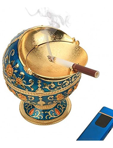 LIABI Cigarettes Ashtray with Lid Metal Portable Windproof Ashtray for Outdoors Indoors Smoking Ash tray Holder Nice Gift for Men Women Transparent Blue-Gold Rose