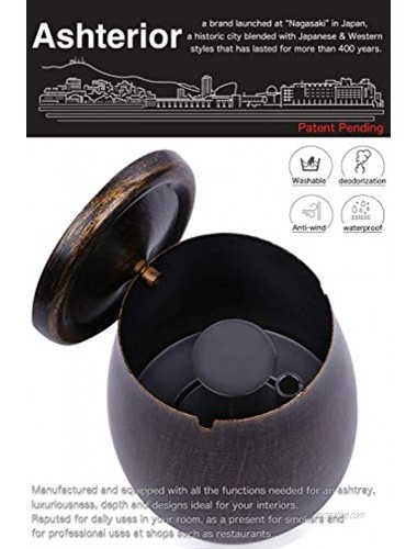 LOTUS LIFE Ashterior Ashtray with lid for cigarettes windproof stainless steel outdoor indoor Copper Brown Large