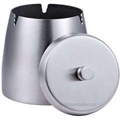 Medium Ashtray with Lid for Cigarette Cigar Ash Tray Silver Stainless Steel Windproof Rainproof Ashtrays for Indoor Outdoor Size 3.1"x3.1"x2.8"