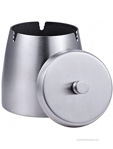 Medium Ashtray with Lid for Cigarette Cigar Ash Tray Silver Stainless Steel Windproof Rainproof Ashtrays for Indoor Outdoor Size 3.1x3.1x2.8