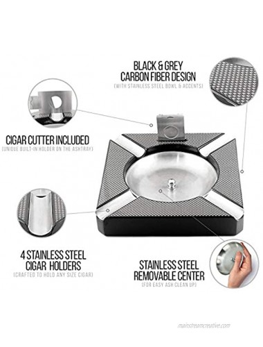 Mrs. Brog Cigar Ashtray with Built-in Cigar Cutter Holds 4 Cigars Removable Stainless Steel Bowl Easy to Clean Large Ashtray Perfect Cigar Gift