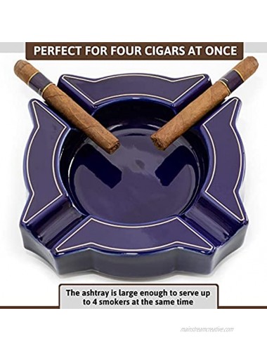 ROGOZ Ceramic Cigar Ashtray For Men Durable Solid 4 Slot Cigar Holder Large Heavy Outdoor Glass Cigar Ashtrays For Patio Unique Ceramic Cigar Ash Tray For Home Office Decoration ,Cigars Gift Set For Men BTMN-CKZ