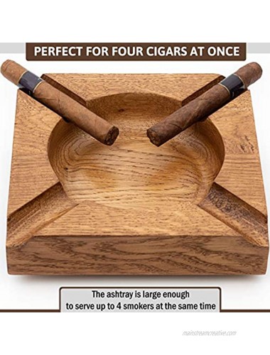 ROGOZ Wood Cigar Ashtray For Men,Durable Solid 4 Slot Cigar Holder,Large Heavy Outdoor Wooden Cigar Ashtrays For Patio,Wooden Cigar Ash Tray For Home Office Decoration,Cigars Gift Set For Men Square