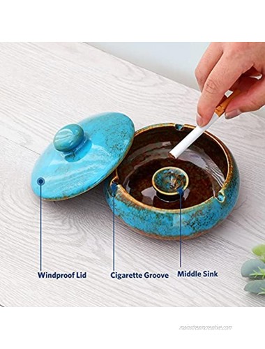 RONXS Ashtray Outdoor Ash tray for Patio with Lid Windproof Ashtrays for Cigarettes Handmade Ceramic Ashtray for Home Office Indoor Decoration