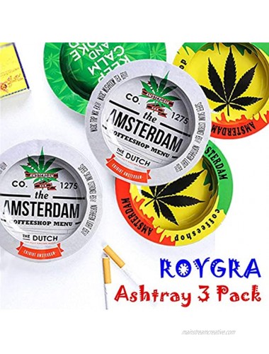 roygra Metal Cigarette Ashtray 4 Grooves Stackable 5.4 '' Diameter 3 Pack