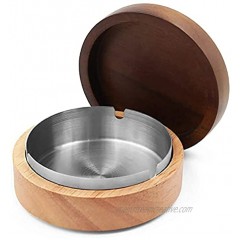 VViN Windproof Ash Tray for Weed with Lid Large Cigarette Ashtray Wood with Stainless Steel Liner for Outdoors and Indoors Use Smoking Ashtray for Home Office