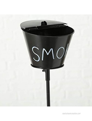 WHW Whole House Worlds Outdoor Smoke Ashtray Lidded Bucket on Stake with Prong Post Garden Party Style Black Lacquered Iron 6 x 6 x 43 1 4 Inches 15 x 15 x 110 cm