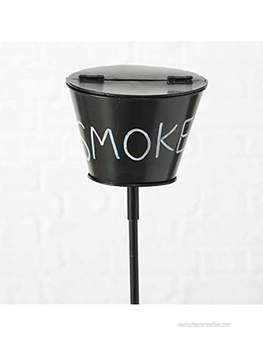 WHW Whole House Worlds Outdoor Smoke Ashtray Lidded Bucket on Stake with Prong Post Garden Party Style Black Lacquered Iron 6 x 6 x 43 1 4 Inches 15 x 15 x 110 cm