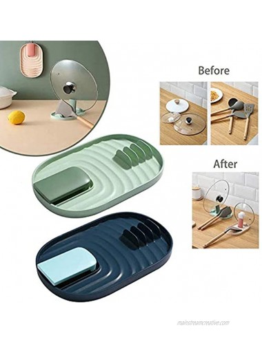 2 Pcs Multifunctional Spoon Rest Pot Lid Holder and 2 Pcs Reusable Sponges Foldable Kitchen Utensil Holder Stove Organizer Cutting Board Rack 7.1×4.5 Inches