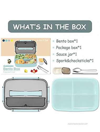 Bento Lunch Box Containers Bento Boxes for Adults Bento Box for Kids with Sauce Jar Spork and Chopsticks 1800ML 60OZ Coastal Aqua