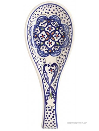 Ceramic Spoon Rest Artisan Hand Crafted Hand Painted Blue and White Spain and North Africa Art Deco Kitchen Counter or Stove Top Utensil Rest