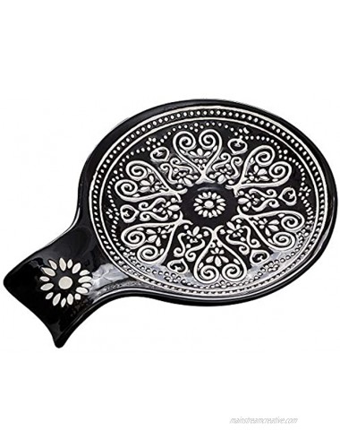 Ceramic Spoon Rest Cooking Spoon Holder for Kitchen Counter Stove Top Dining Table Modern Farmhouse Decorative Large Black