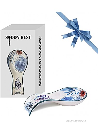 Ceramic Spoon Rest for Kitchen 8.6x3.9 Spoon Holder for Stove top and Countertop,Modern Farmhouse Decoration,Hand Painted Underglaze