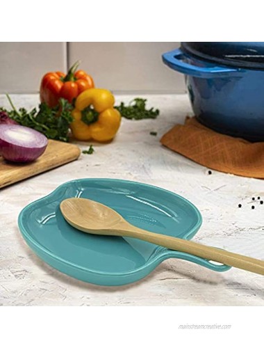 Ceramic Spoon Rest for Kitchen Counter Large Spoon Holder for Stove Top Apple Shaped Farmhouse Ladle Rest Turquoise 6W X 7.5L