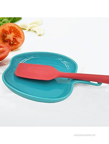 Ceramic Spoon Rest for Kitchen Counter Large Spoon Holder for Stove Top Apple Shaped Farmhouse Ladle Rest Turquoise 6W X 7.5L