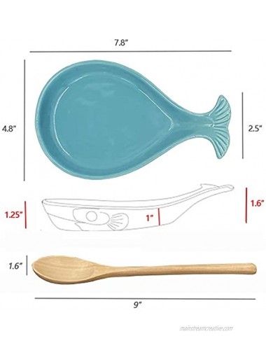 Ceramic Spoon Rest for Kitchen with Wooden Spoon Whale Shape 4.8W X 7.8L