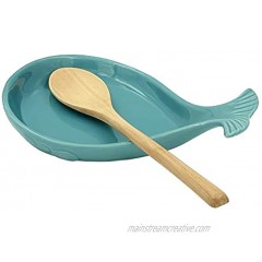 Ceramic Spoon Rest for Kitchen with Wooden Spoon Whale Shape 4.8W X 7.8L