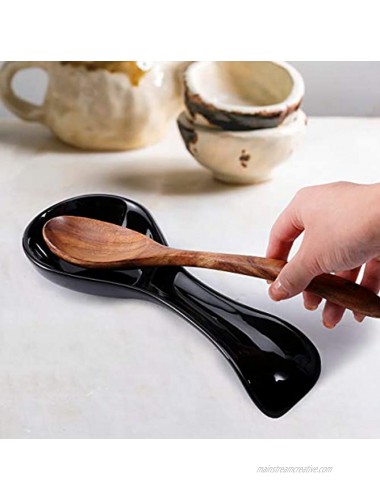 Ceramic Spoon Rests for Kitchen Spoon Rest for Stove Top Countertop Utensil Rest Ladle Spoon Holder for Cooking Home Decor Black Color