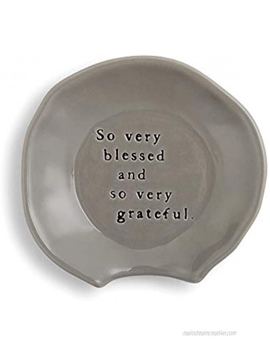 DEMDACO So Very Blessed and So Very Grateful Dove Grey 4.5 x 4 Glossy Ceramic Stoneware Wobbly Round Spoon Rest