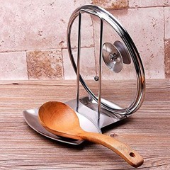 Elebeauty Lid and Spoon Rest,Pan Pot Cover Lid Rack Stand Organizer,304 Stainless Steel Spoon Rest Stove Organizer Storage Utensils Lid Holder Spoon Holder Lid Rest for Spoon Storage Silver